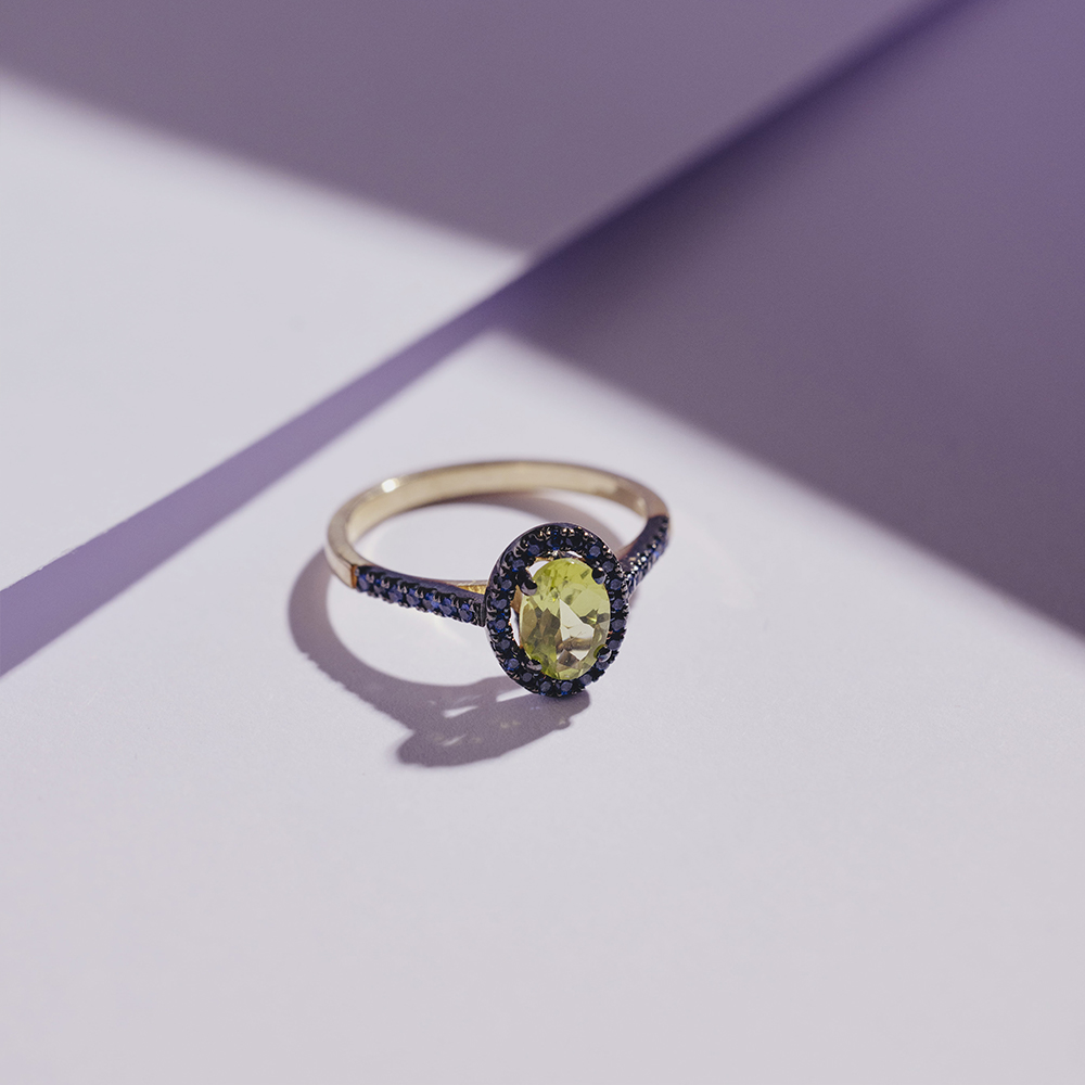 Anillo SERENITY Rodio Zafiros y Peridoto Oval OA