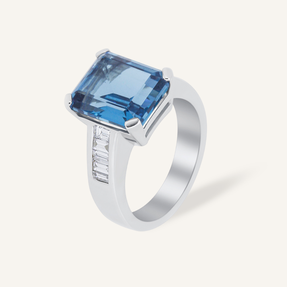 Anillo BAGUETTES y Topacio London Blue rectangular OB