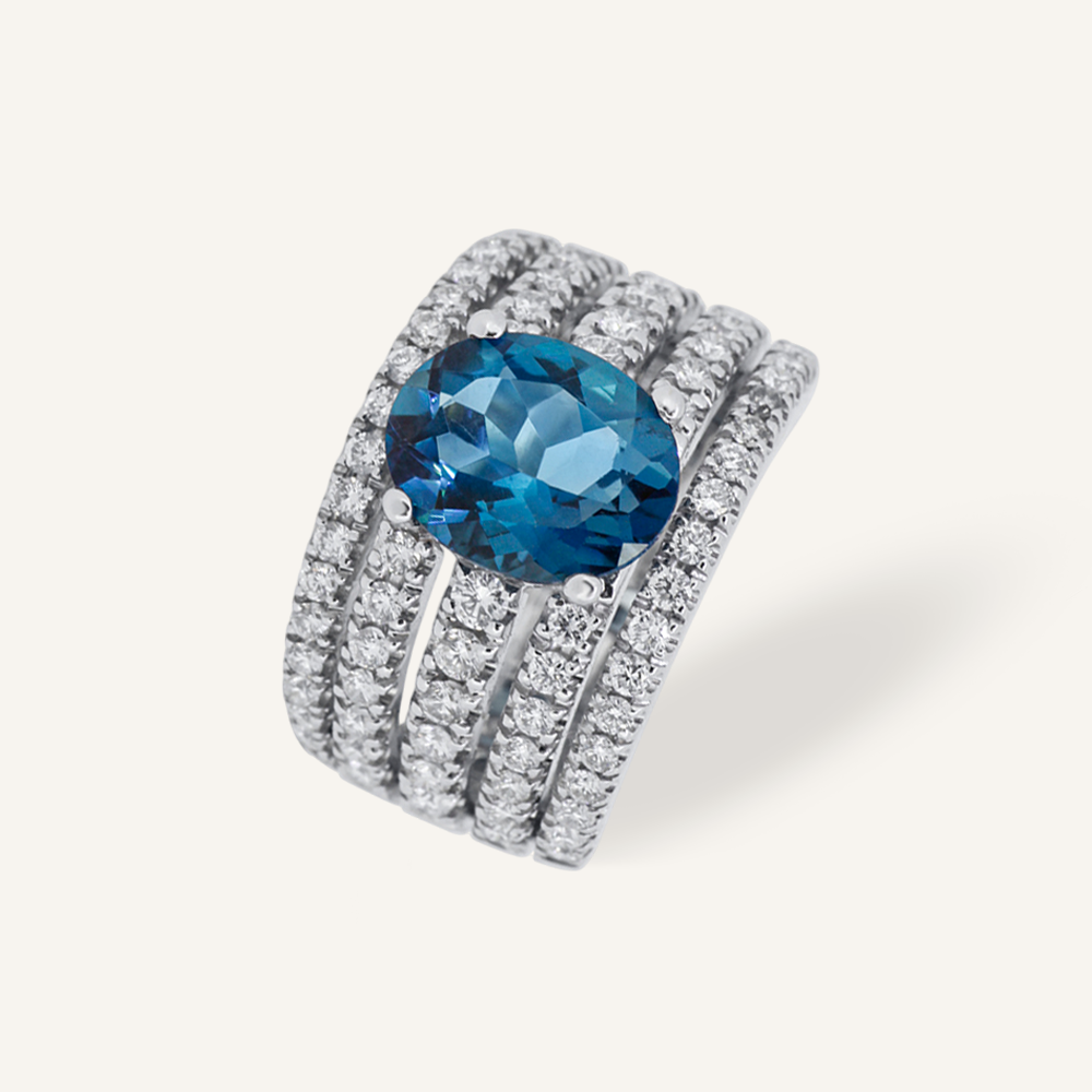 Anillo BRIDGE Five de brillantes y Topacio London Blue oval OB