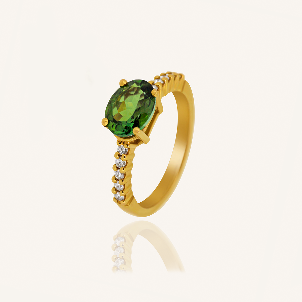 Anillo LADY Turmalina verde oval apaisada y brillantes OR