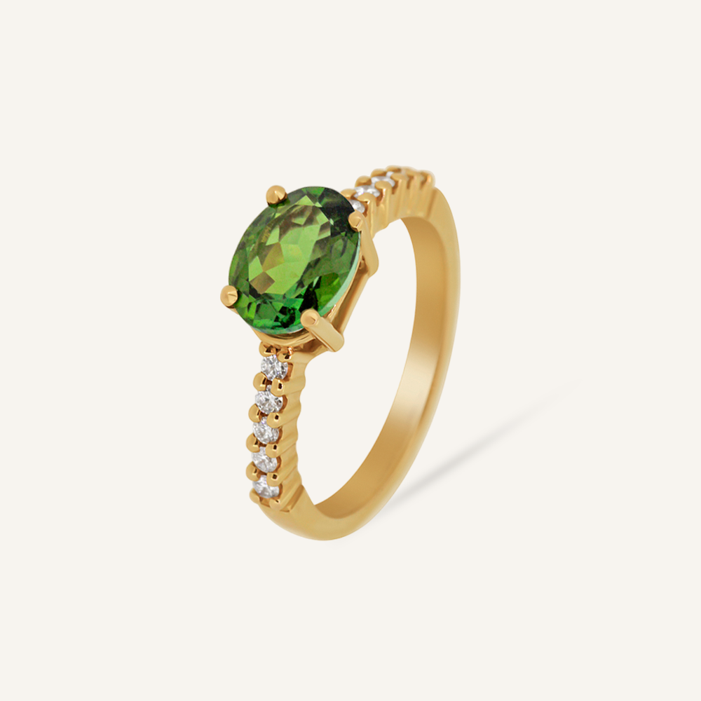 Anillo LADY Turmalina verde oval apaisada y brillantes OR