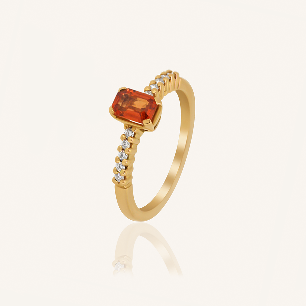 Anillo LADY Zafiro naranja octogonal y brillantes OR