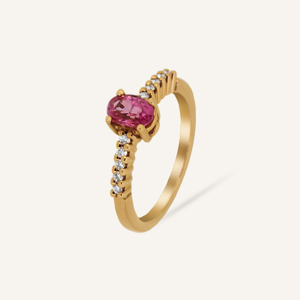 Anillo LADY Zafiro rosa oval y brillantes OR