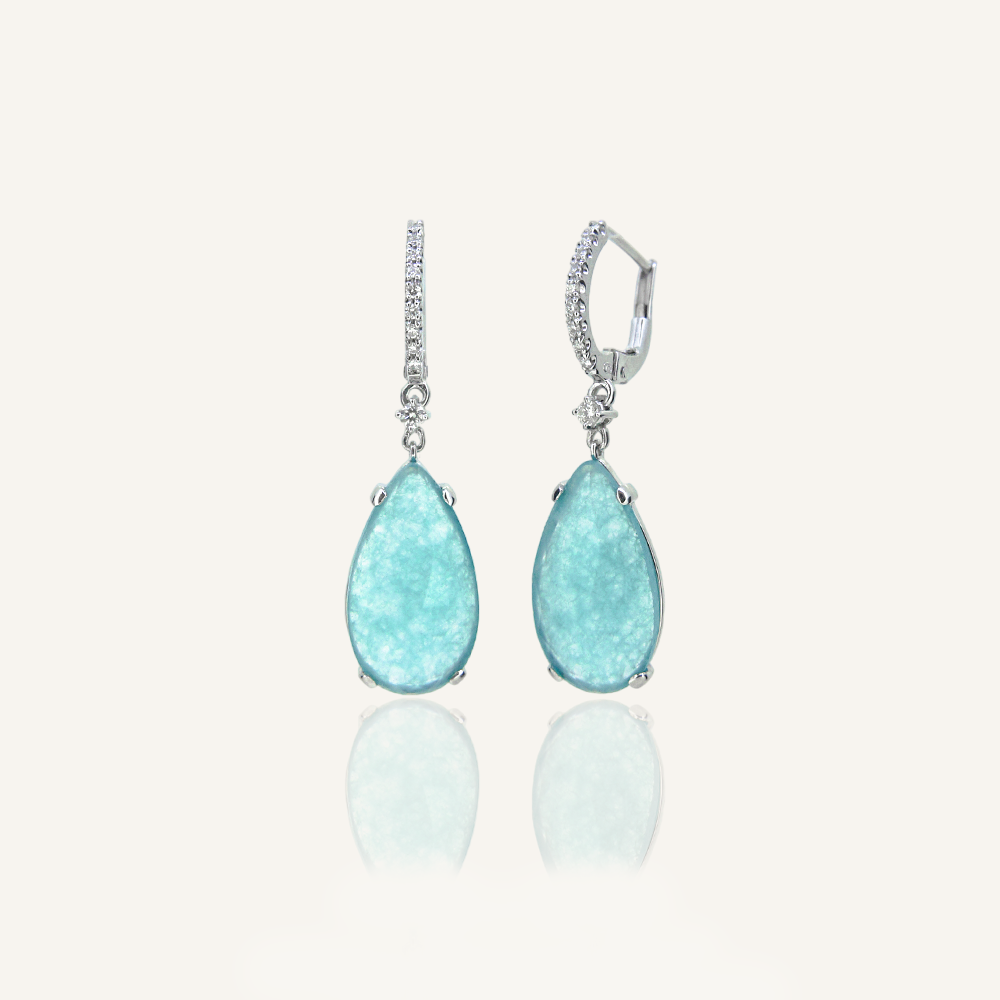 Pendientes BRIOLETTE Calcedonia azul claro talla pera y criollas brillantes OB