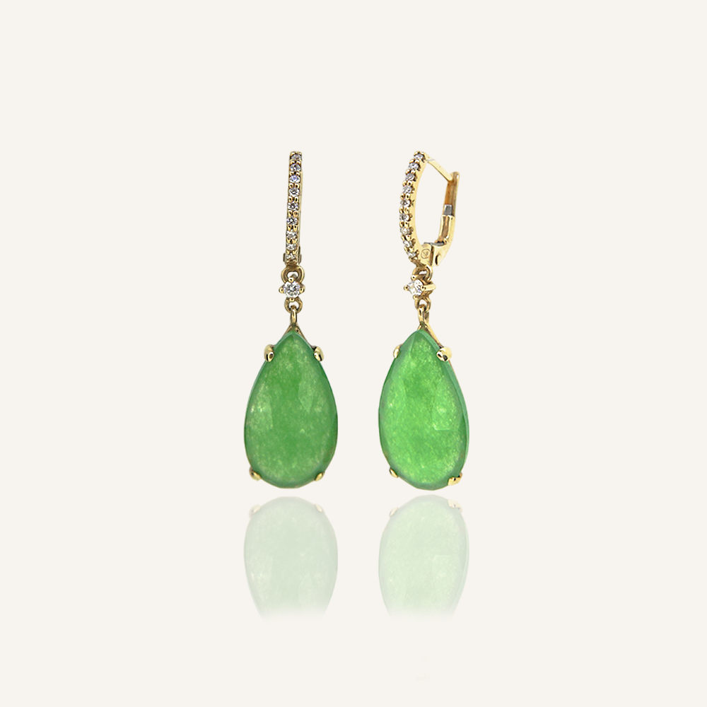 Pendientes BRIOLETTE Calcedonia verde talla pera y criollas brillantes OA