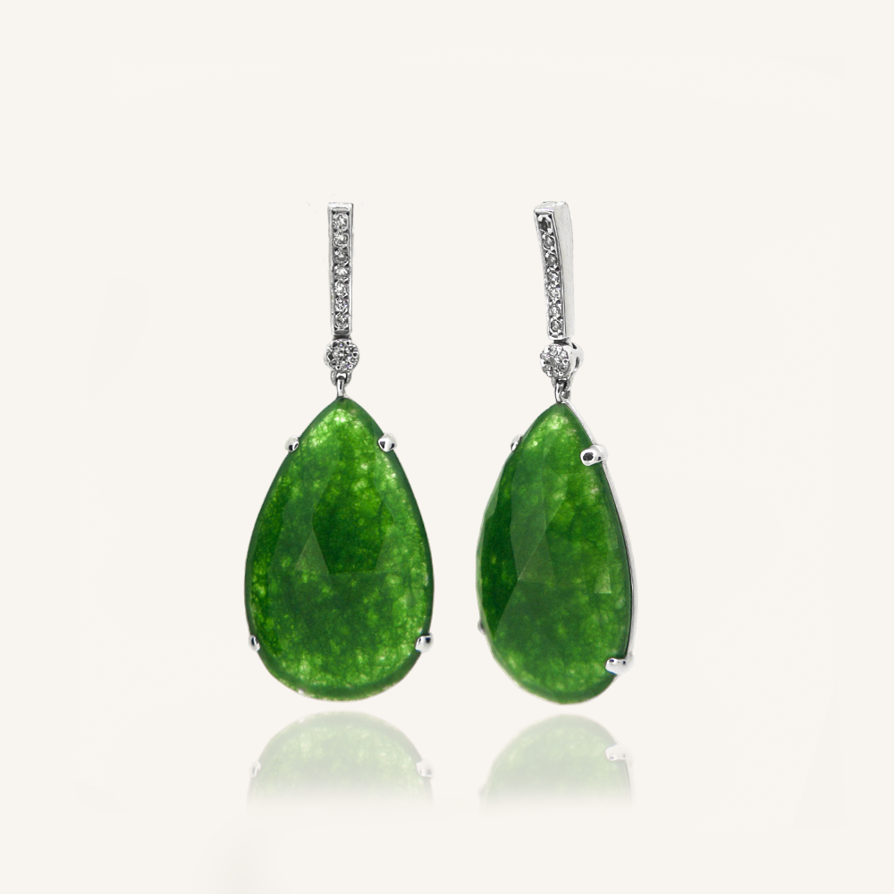 Pendientes BRIOLETTE Calcedonia verde, trapecio y roseta mini brillantes OB