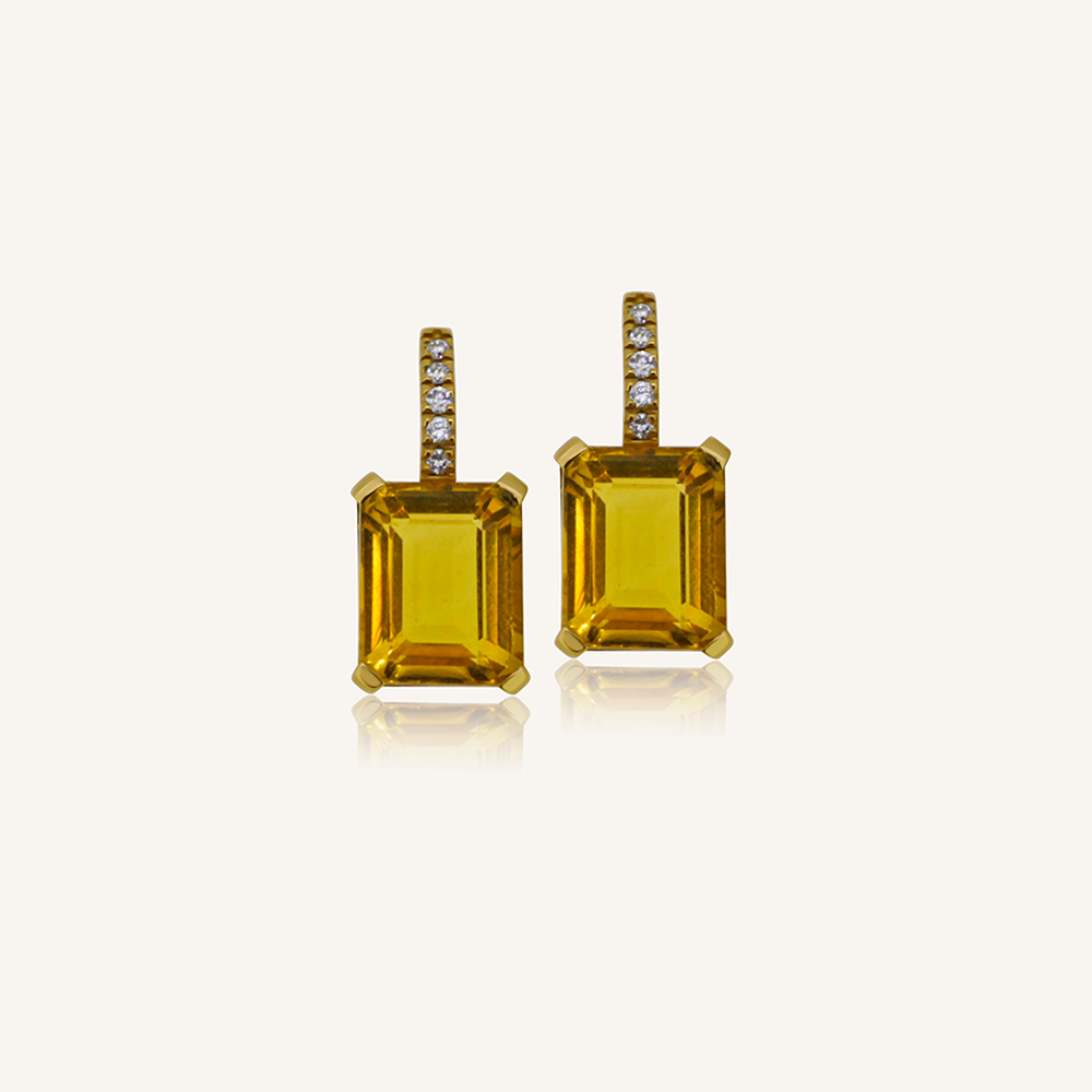 Pendientes LADY Topacio amarillo octogonal y brillantes OA