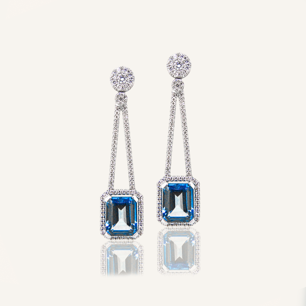 Pendientes VENUS Eternity Topacios London Blue octogonal y brillantes OB Desmontable