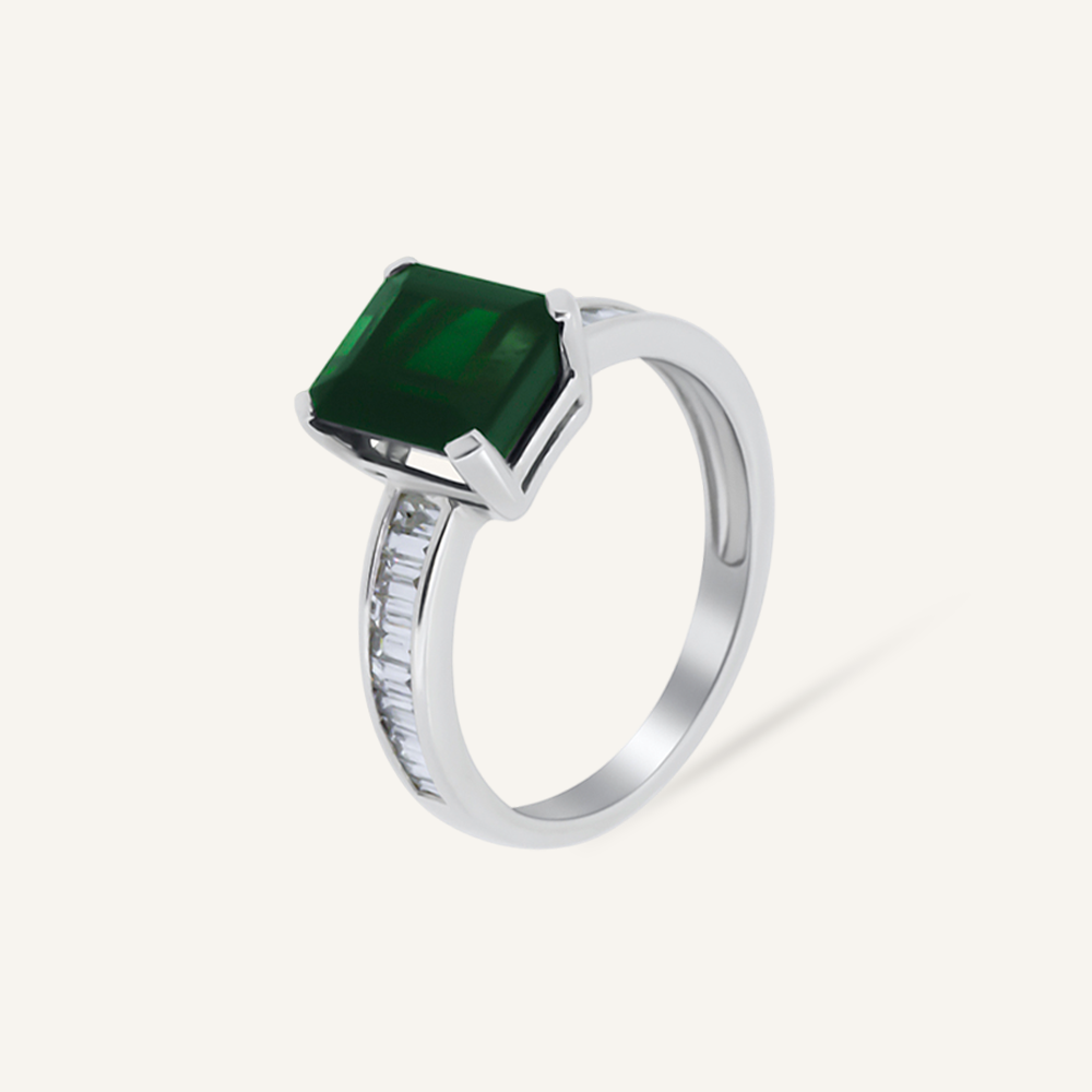 Anillo BAGUETTES disminución y Turmalina verde octogonal OB