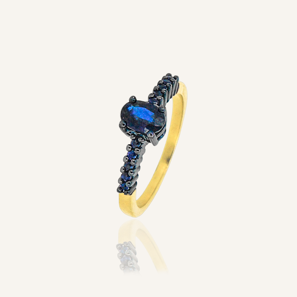 Anillo LADY Rodio Zafiro Azul Oval y Zafiros Azules OA