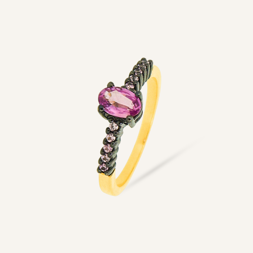 Anillo LADY Rodio Zafiro Rosa Oval y Zafiros Rosas OA