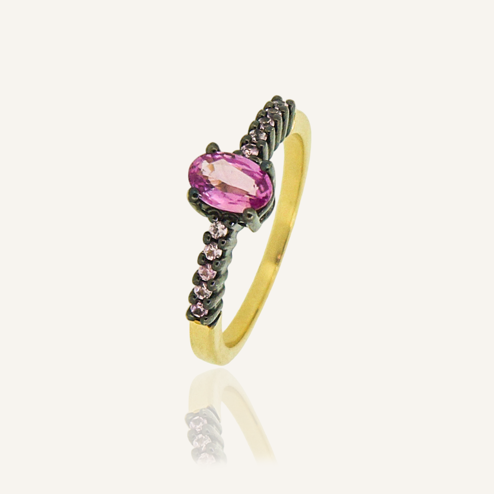 Anillo LADY Rodio Zafiro Rosa Oval y Zafiros Rosas OA