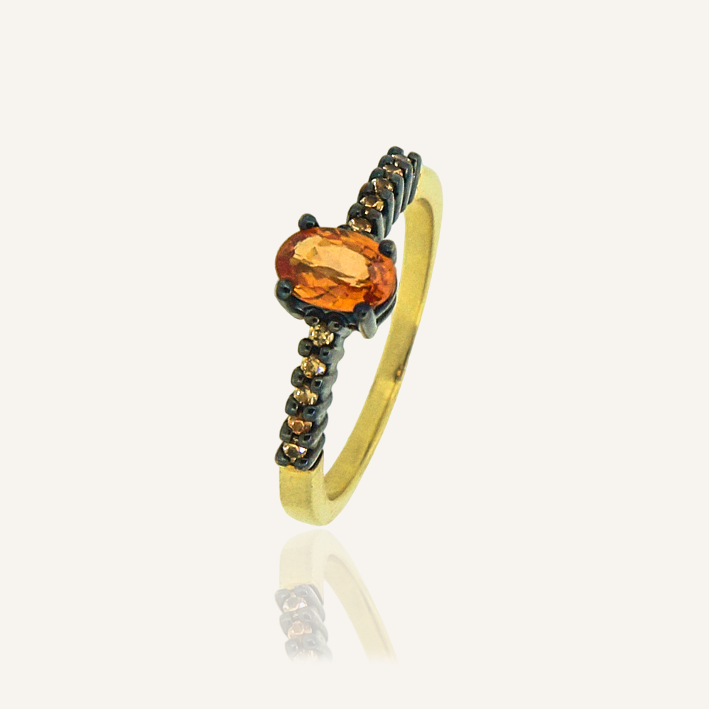 Anillo LADY Rodio Zafiro Naranja Oval y Zafiros Naranjas OA