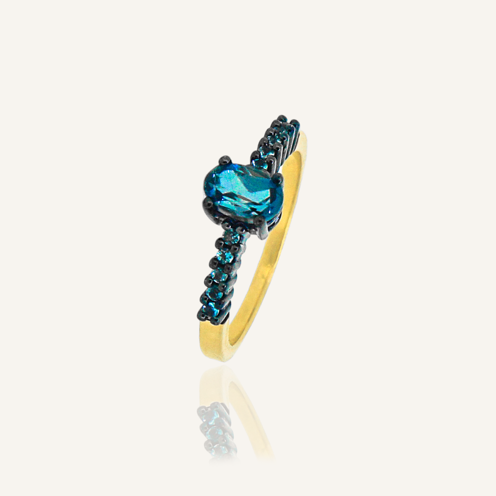 Anillo LADY Rodio Topacio London Blue Oval y London Blue OA