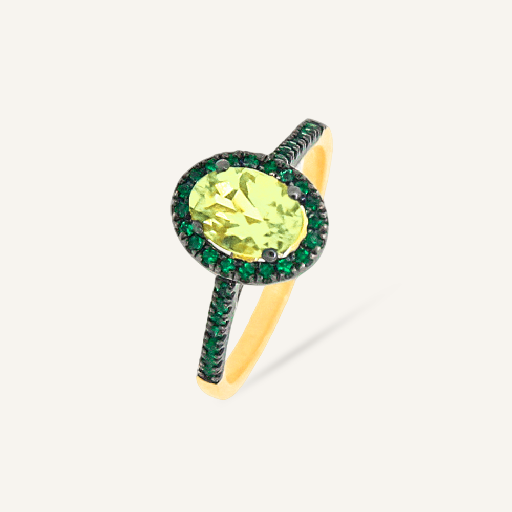 Anillo SERENITY Rodio Esmeraldas y Peridoto Oval OA