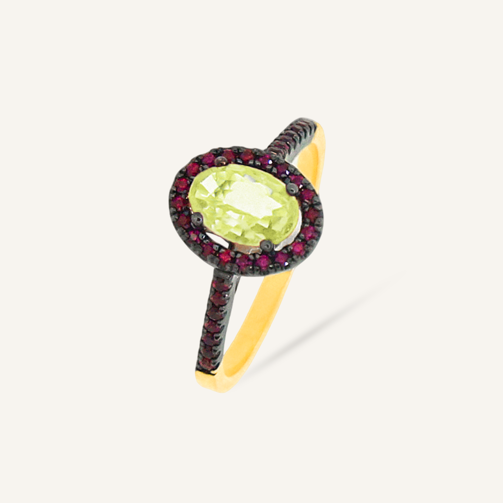 Anillo SERENITY Rodio Rubís y Peridoto Oval OA