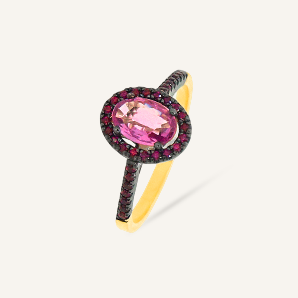 Anillo SERENITY Rodio Rubís y Zafiro Rosa Oval OA