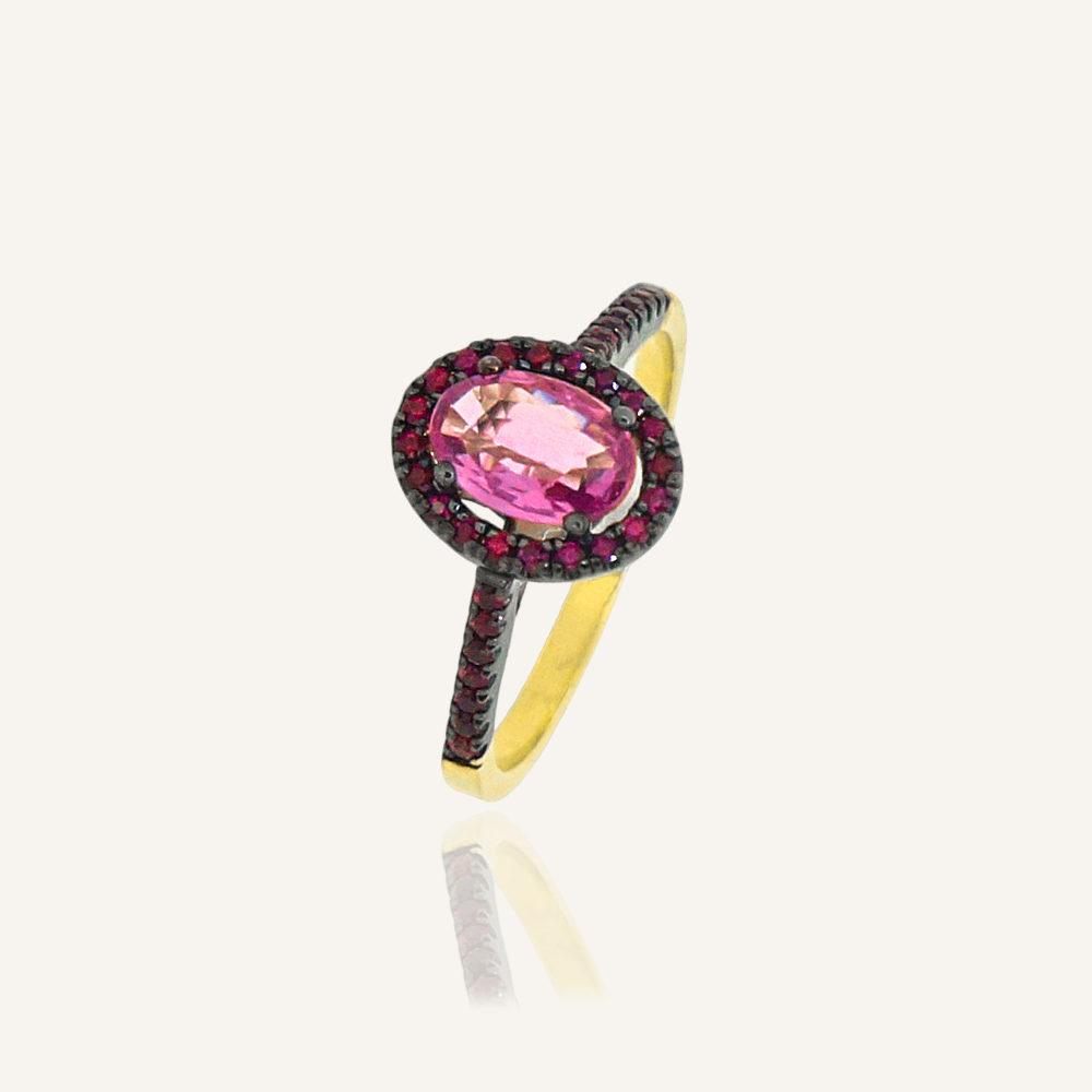 Anillo SERENITY Rodio Rubís y Zafiro Rosa Oval OA