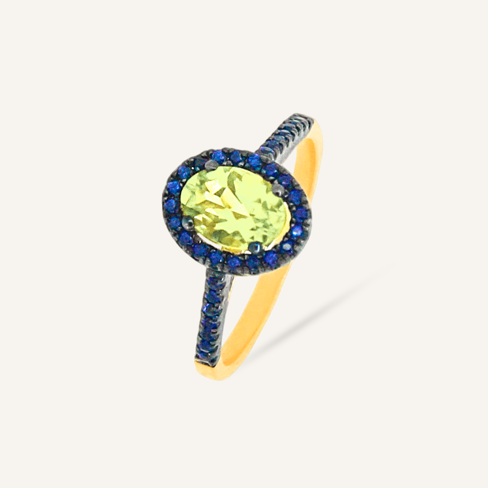 Anillo SERENITY Rodio Zafiros y Peridoto verde Oval OA