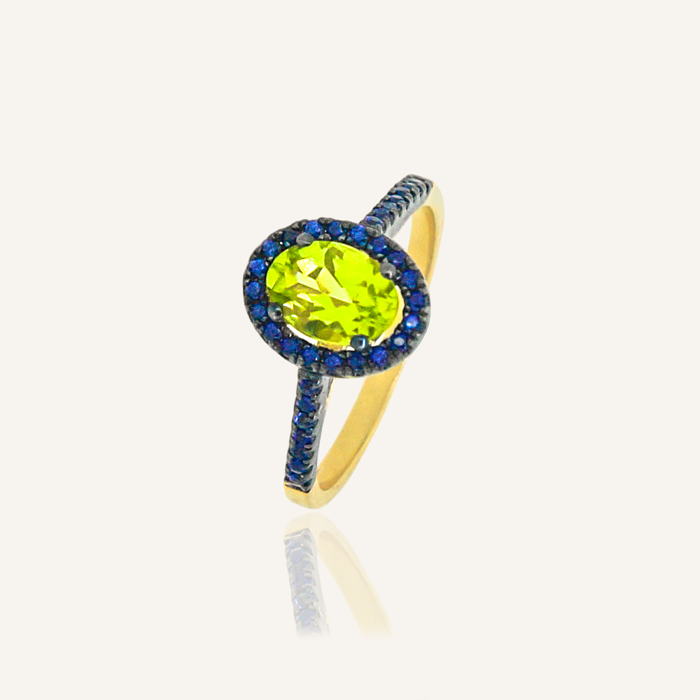 Anillo SERENITY Rodio Zafiros y Peridoto verde Oval OA