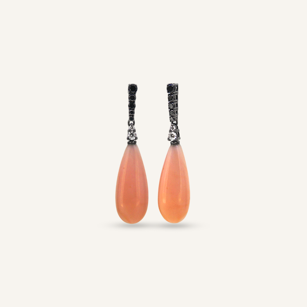 Pendientes FABIOLA diamantes negros y pimiento coral rosa OB