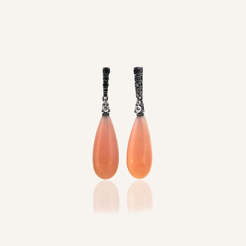 Pendientes RIVIERE 5br.negros dis.2 br.y pimiento coral rosa OB