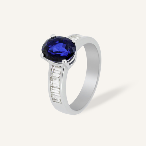 [110S11638CIA] Anillo BAGUETTES y Cianita oval OB