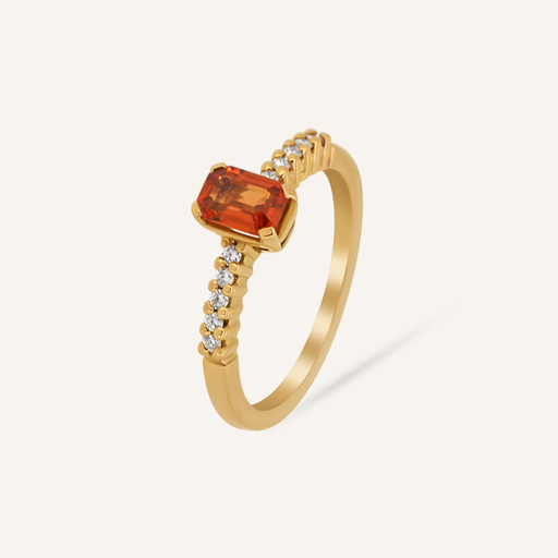 [110S10378] Anillo LADY Zafiro naranja octogonal y brillantes OR