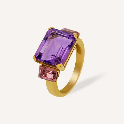 [110S9594] Anillo TRILOGY Amatista rectangular apaisada y Turmalinas  OR