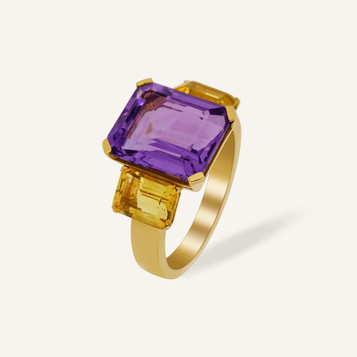 [110S9567] Anillo TRILOGY Amatista rectangular y Topacios amarillos OR