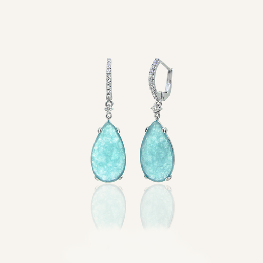 [108S11063] Pendientes BRIOLETTE Calcedonia azul claro talla pera y criollas brillantes OB