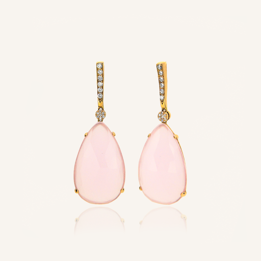 [108S11578RO] Pendientes BRIOLETTE Calcedonia rosa pálido, trapecio y roseta mini brillantes OR