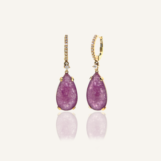 [108S11061] Pendientes BRIOLETTE Calcedonia rosa talla pera y criollas brillantes OR