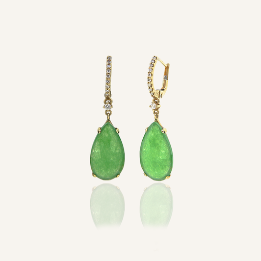 [108S11062] Pendientes BRIOLETTE Calcedonia verde talla pera y criollas brillantes OA