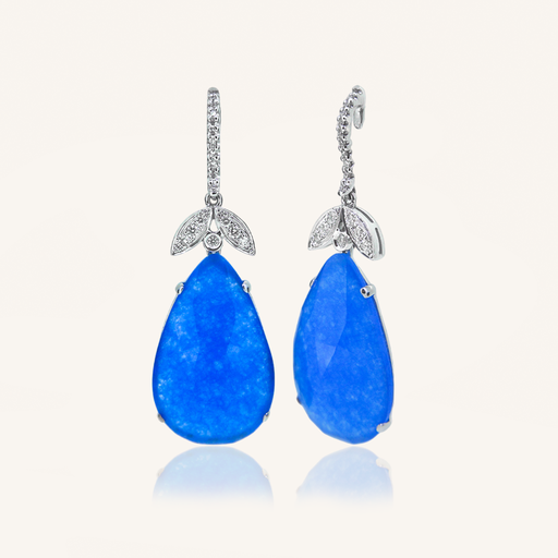 [108S11414AZ] Pendientes FLORIS Briolette Calcedonia azul Francia y marquises brillantes OB