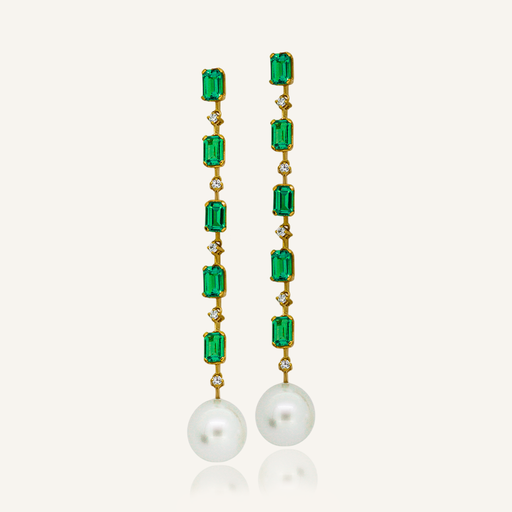 [108S11563] Pendientes RAINBOW Five Esmeraldas y brillantes con perlas australianas OA