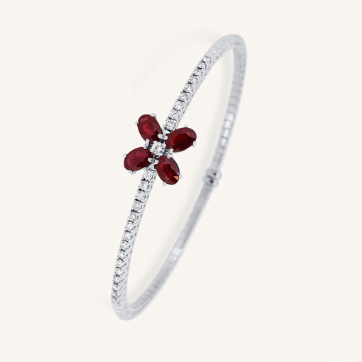 [109S8811] Pulsera RIVIERE Rígida 26 brillantes y flor 4 rubís ovales OB