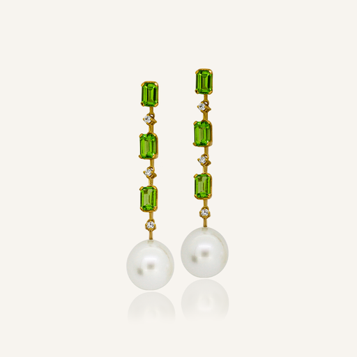 [PENDRBW3PERYG] Pendientes RAINBOW Three Peridotos y brillantes con perlas australianas OA