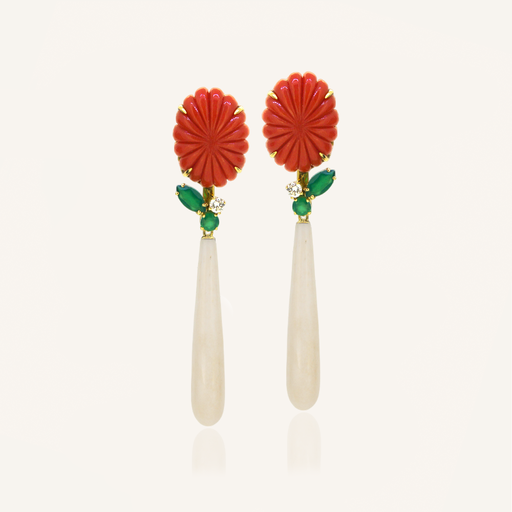 [108S12363HUESO] Pendientes FABIOLA Coral desmontable onix verde y pimiento hueso OA