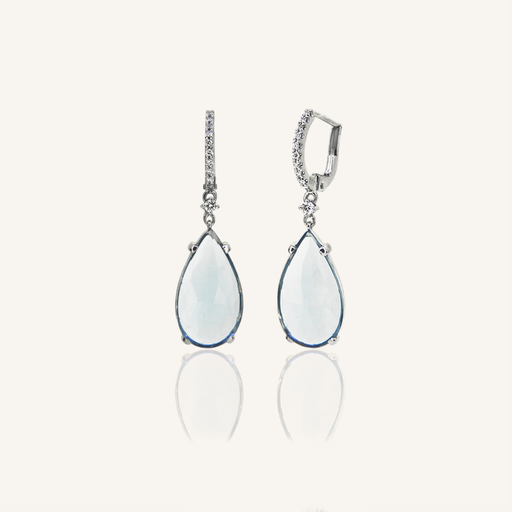 [108S12442] Pendientes BRIOLETTE Calcedonia azul cristal talla pera y criollas brillantes OB