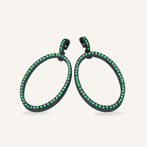 Pendientes ATENEA oval Rodio 3 Esmeraldas OB