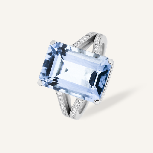 Anillo VENUS Topacio Sky Blue octogonal y brillantes OB